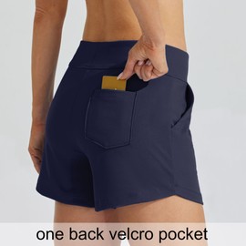 Willit - Pantalones cortos de natación para mujer, con control de abdomen y forro, Azul marino, M