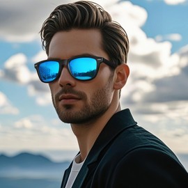 KANASTAL Polarised Sunglasses Men and Women Retro Classic Rectangular Sunglasses UV400 Protection for Driving Hiking Golf Fishing Outdoor Sports, K-blue/Mirrored