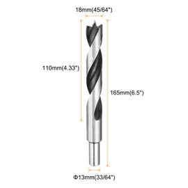 HARFINGTON 3pcs Brad Point Drill Bits 18mm(45/64") Dia Straight Round Shank Metric Brad Point Spiral Twist Drill Bits for Softwood Hardwood Plywood Plastic Rubber, Silver Tone