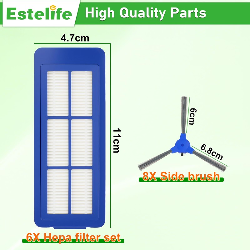 Estelife Pack of 14 Side Brushes and Filters for Eufy