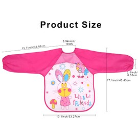 Baogaier Bibs with Sleeves Baby Waterproof Weaning Toddler Bib Long Sleeves Washable 4 PCS Plastic Eating Feeding Nursling Playing Painting Easy Clean Animal EVA Rabbit Strawberry Giraffe Ladybug