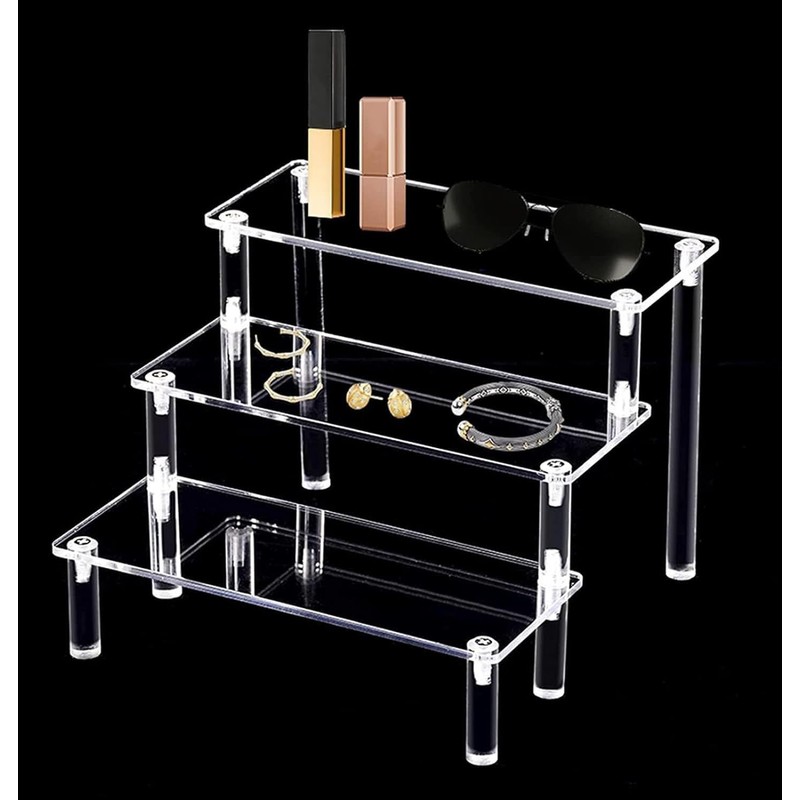 Acrylic Display Risers,3-Tier Clear Display Stand, Clear Display Riser Shelf