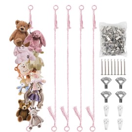 Munzong Stuffed Animal Storage Chain 80 Inch, 4pcs Pink Hanging Stuff Animals organizer, Cotton Toy Display Chain with 80 Clips, Toys Organizers Holder for Toddler Kids Nursery Room Wall Corner Decor