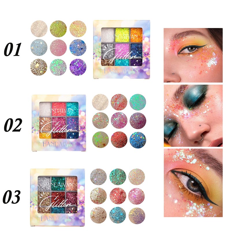 9 Colours Eyeshadow, Glitter Eyeshadow Palette, Shimmer Ultra Pigmented, Shining