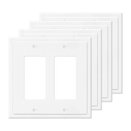 2-Gang Modern Edge Decorative Wall Plate Cover Switch Outlet Double Decorator Electrical Faceplate for Light Switches, Smart Switch, GFCI, Dimmers, Receptacle, USB Outlet (4 Pack, Double Decorator)