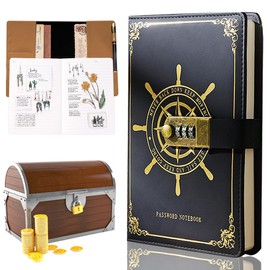 DOSYU Cuaderno de Cuero, Libreta A5 con Cerradura, Diseño Náutico, Bolsillo Interior para Tarjetas, 300 Páginas Rayadas, Perfecto para Viajeros y Escritores (Negro)