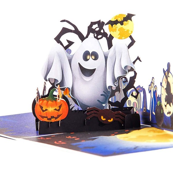 ENJOYPRO Halloween Cards, 3D Pop Up Witch Ghost Cards, 4 Pack, Handmade, Perfect for Kids, Friends, Boyfriend, Girlfriend