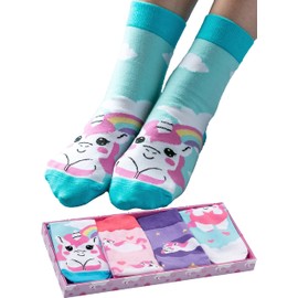 corimori Size 3-8 Funny Anime Cotton Socks Set of 4 in Gift Packaging, "Lily" the unicorn