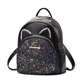 DORRISO Cute Backpack for Women Mini Cartoon Cat Women Backpack Girl Backpack Anti-theft Lady Backpack Casual Rucksack Travel Daypacks for Leisure Dating Waterproof PU Leather Black