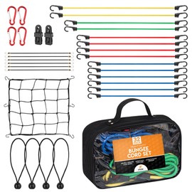 Heavy Duty 32pc Bungee Cord Set with Hooks, Canopy Ties, Luggage Net & Organizer Bag - Assorted Sizes (18", 24", 32", 40") for Outdoor, Bike Racks, Motorcycles