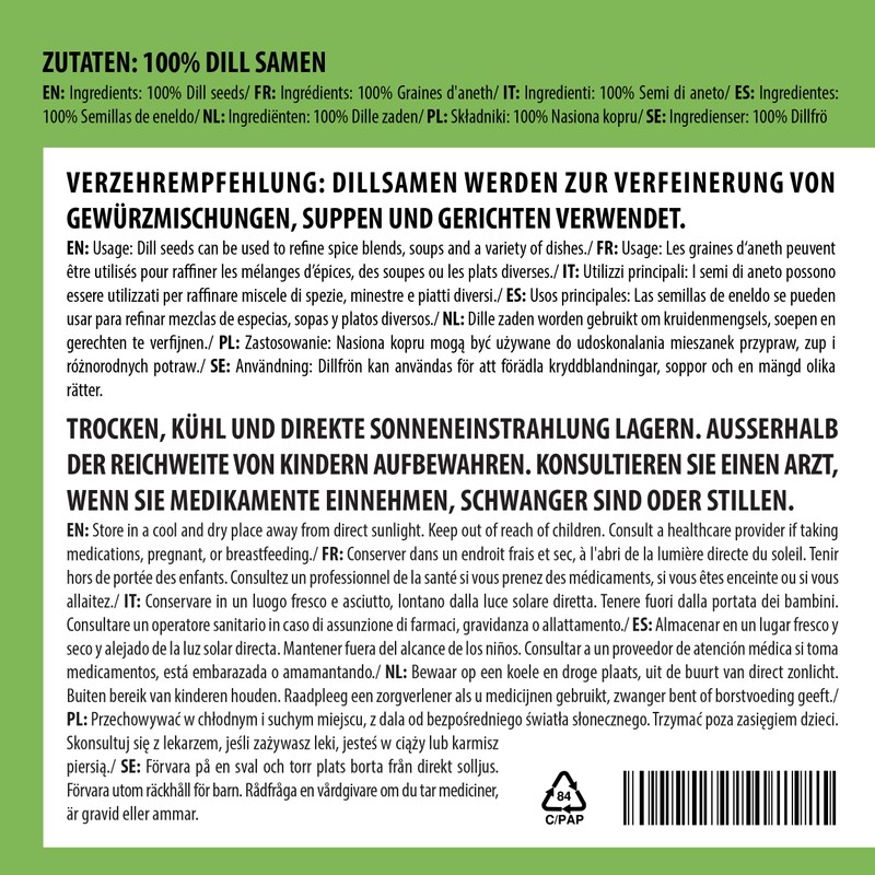 Dill seeds (500g, 1.1 lb), 100% natural dill seeds, cucumber,