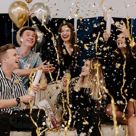 Golden Confetti Cannons | 4-Pack | Celebration Blasters for New Year's Eve | 1x Streamer Blaster and 3x Star Confetti Cannon Bulk | Gold Confetti Popper Blaster for NYE 2024 and Festivities