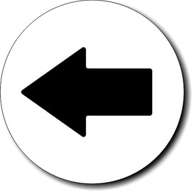 Door Plate [Arrow Left Mark] White (Black Letter), Acrylic, Round Size, 1.6 x 1.6 x 0.06 inches (40 x 40 x 1.5 mm), Stylish, Simple, Office, Shop, Company, Hotel, Facility, Hospital, Home, Sign Plate,
