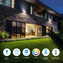 DEWENWILS 2 Pack 34W LED Flood Lights Outdoor, 5000K Led Security Light Black