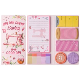 Xqumoi Retro Sewing Sticky Notes Set - Any Day Spent Sewing is A Good Day Self-Stick Note Pads Teacher Appreciation Sticky Notes Writing Memo Pad Page Marker Back to School Office Supplies (Pink)