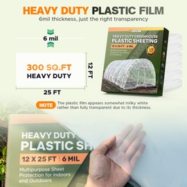 Axgatoxe 6 Mil 12x25 FT Heavy Duty Plastic Sheeting, UV Resistant Tear-Proof for Greenhouse, Construction, Painting, Farm & Floor Protection