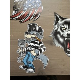 FTW WOLF MECHANIC WITH PISTON STICKER WINDOW STICKER TOOLBOX STICKER DECAL