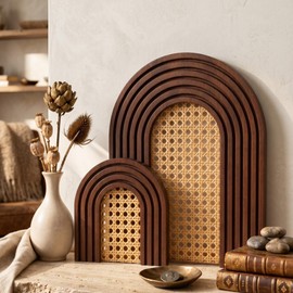 2 Sets Wooden Arch Decor Rattan Shelf Boho Wall Decor for Mantel