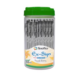 Flexoffice Permanent Ballpoint Pens, Set of 50, Black/Black Ink, 0.5mm, Ultra Smooth, Quick Drying, No Smearing, Commercial and Office Use