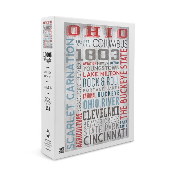 Ohio, The Buckeye State, Rustic Typography (1000 Piece Puzzle, Size 19x27, Challenging Jigsaw Puzzle for Adults and Family, Made in USA)