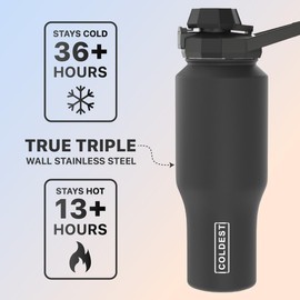 Coldest Sports Water Bottle - 3 in 1 Lids (Chug, Straw, Handle) - Insulated Stainless Steel Tumbler with Handle - Vacuum Water Flask Cup, Valentines Gifts for Him Her (36 oz, The American)