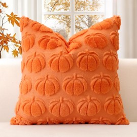 JOTOM Orange Pumpkin Fall Cushion Covers 40x40cm Soft Plush Faux Fur Autumn Thanksgiving Decorative Throw Pillow Covers Pillow Case for Home Bedroom Couch Sofa Decor (Orange)