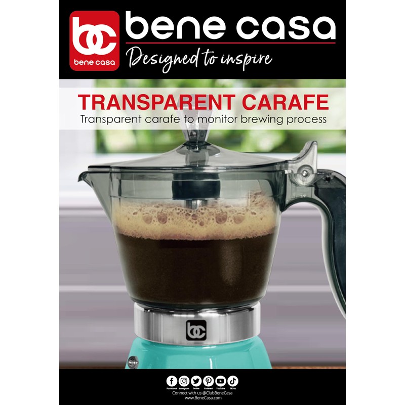 Bene Casa Teal Portable Electric Espresso Maker/Cafetera, 1-3 Cups/Shots (1,