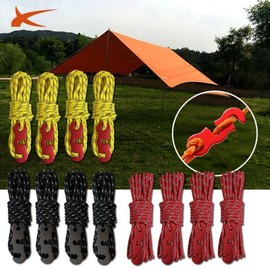 Zysis multipurpose reflective string rope 4 meters + stopper set 4 pieces camping tent tarp tent fixing string 4M reflective rope + 4 hook sets (yellow) 2ea