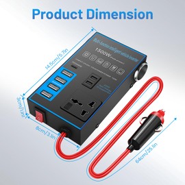 1500W Car Power Inverter - USB Charging Ports, 12V/24V Universal Converter, Fast Charging, Car Charger Inverter with USB C, UK Compatible Safe and Stable for Tablets/Phones