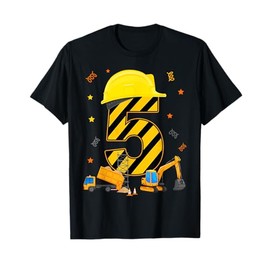 Five 5 Year Old 5th Birthday Construction Vehicles 5yr T-Shirt