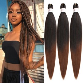 Xtrend 3 Packs 16 Inch Ombre Brown EZ Braiding Hair Extensions Pre Stretched for Box Braids Yaki Straight Kanekalon Fibre Pre Stretched Crochet Braiding Hair Extension T30#