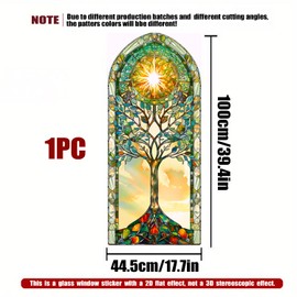 Stained Glass Tree of Life Window Privacy Film 17.5×39.4 Inch – Decorative Static Cling Window Film, No Glue UV Blocking Window Cover for Home Decor(Artistic Nature Tree)