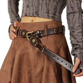 JFYSJH Plus Size Brown Western Belt for Women Cowgirl Y2K Studded Leather Concho Disc Chain Belt Boho Vintage Country Belts for Dresses