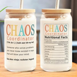 Pawfect House Thank You Gifts for Women, Boss, Coworkers, Managers, Chaos Coordinator Gifts, 16 Oz Glass Cups With Lids And Straws, Teacher Appreciation Gift, Iced Coffee Glasses, Friendship Gift