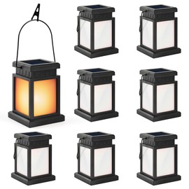 GIGALUMI Solar Lanterns Outdoor Waterproof, 8 Pack Hanging Solar Lanterns for Outside, Flame Effect Outdoor Lights for Pathway, Garden, Patio, Lawn, Porch, Gazebo, Tent, Tree, Yard(Flickering Lights)