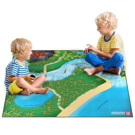 Toy Dinosaur Play Mat | Jurassic Play Mat | Create a Dino World | Foldable Portable Solution | Large Size 57” x 57” | Multiple Habitats for All Toy Creatures | Child Activity Mat | by Toy Fish Factory