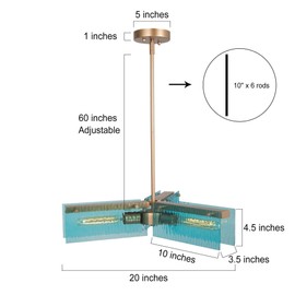 GEPOW Gold Chandelier, Modern 3-Light Pendant Lighting for Kitchen Island, Coastal Hanging Light Fixture with Blue Water Ripple Glass for Dining Room, Bedroom, Living Room, Foyer, Entryway