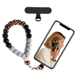 Lostars Silicone Beaded Phone Wrist Strap,phone bracelet strap with Tether Tab,Elastic Hands-Free phone wristlet strap (Leopard)
