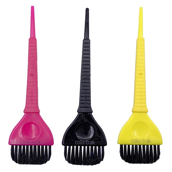 Colortrak Wide 3 Piece Wide Hair Color Brush Set, Precise Hair Dye, Tint, and Bleach Applicator, Firm Bristles for Smooth Application, Reusable and Washable, Assorted Colors, 3 Brushes Per Pack