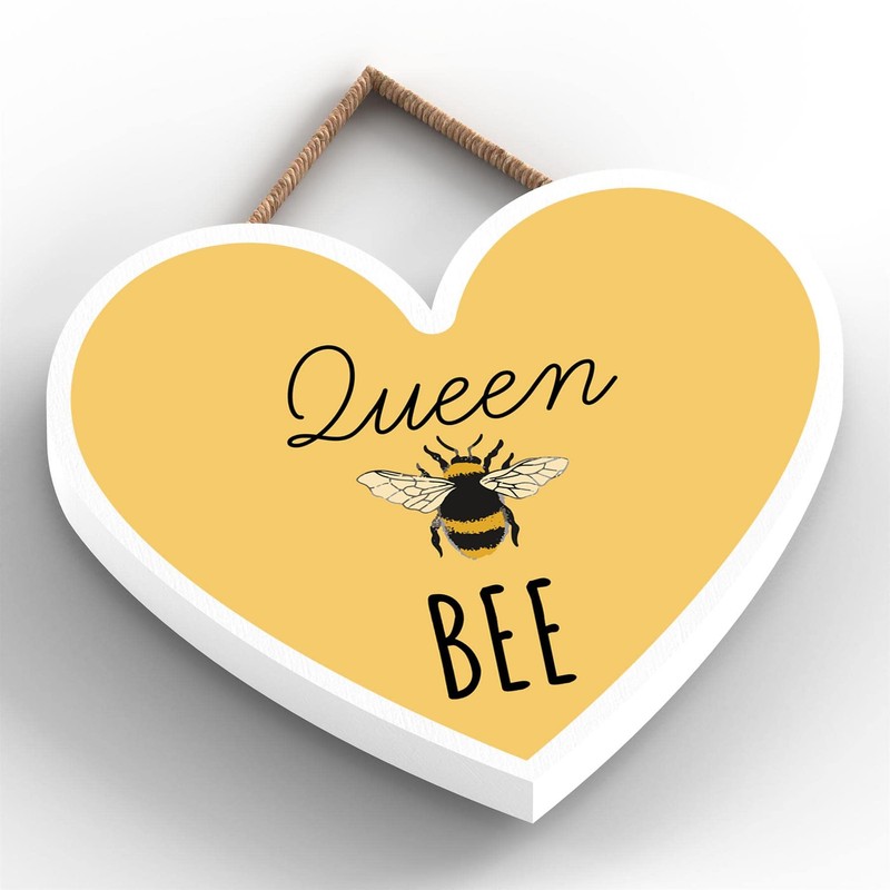 Global Designs Queen Bee Yellow Bee Themed Decorative Wooden Heart