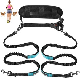 SlowTon Free Handle Dog Lead with Removable Zip Pocket, Shock-Absorbing Bungee Lead, Double Handle and Reflective Seams, Wide Padded Adjustable Waist Lead for Dogs