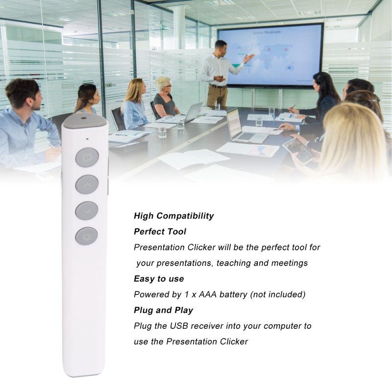 Presentation Clicker 98.4ft Control Range RF 2.4GHz Plug and Play