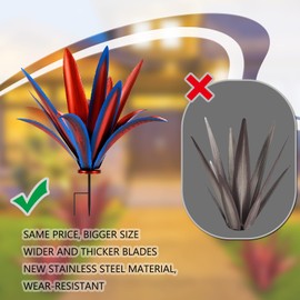 Acciaiie Large Tequila Rustic Sculpture, Rustic Metal Agave Plants for Outdoor Patio Yard Mexican Plant Garden， Agave Outdoor Lawn Ornaments Yard Stakes (Blue 2pc)