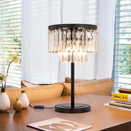 Wellmet Black Crystal Table Lamp, 3 Lights Bedside Lamps for Nightstand, Modern Farmhouse Living Room Table Lamp, Desk Reading Lamp for Bedroom, Home Office, Kids Room (E12 Base)