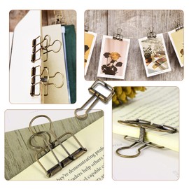 10pcs Skeleton Binder Clips, Hollow Bronze Metal Binder Clips Metal Wire Foldback Clips in Planner Clips Journal Clips Notebook Clips (32mm)