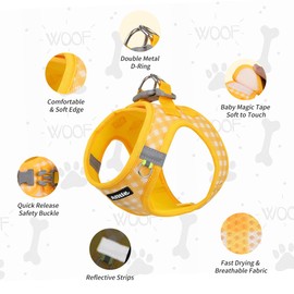 AIITLE Adjustable Dog Harness and Leash Set, Step in No Pull Pet Harness, Soft Mesh Reflective Plaid Vest Harnesses for Small Dogs Puppy and House Cats Outdoor Walking Running Yellow XS