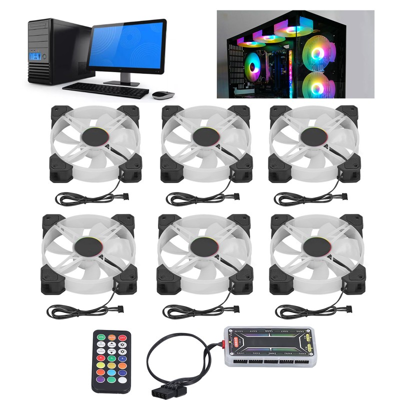 6pcs Computer Case Fan 120mm Ultra Quiet Adjustable Color RGB