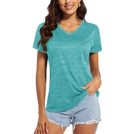 MAGCOMSEN Womens T Shirts Quick Dry Moisture Wick V-Neck Short Sleeve Gym Workout Tops Cooling Athletic Hiking Green 2XL