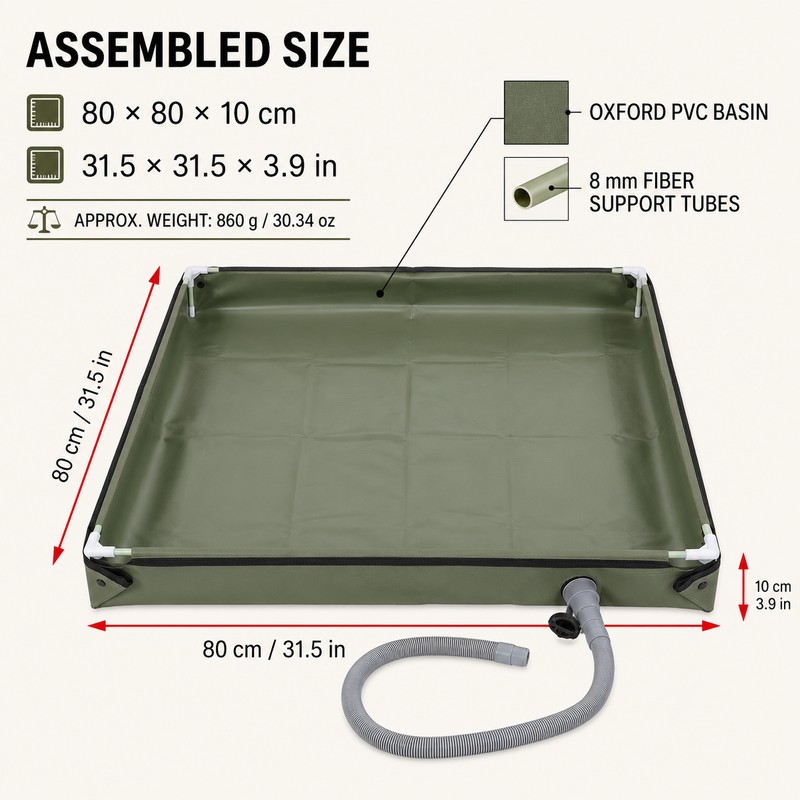 31.5-Inch Foldable Portable Shower Pan with Detachable Drain Pipe