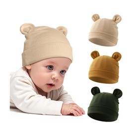 ZURLEFY Cotton Newborn Hats for Unisex, Bear Ears Baby Boy Beanie Hat 0-6 Months for Infant, Toddler Cap (60-05)